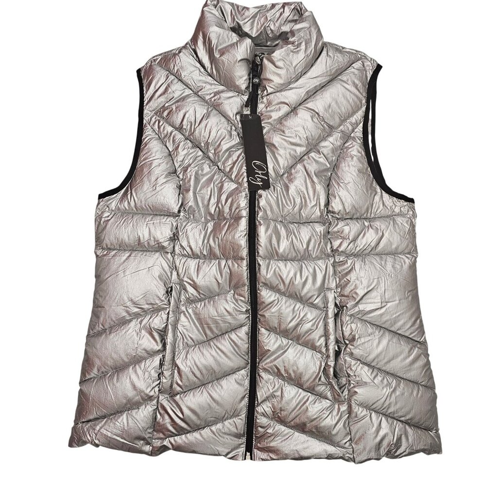 Only Silver Quilted Puffer Vest With High Collar & Zip Closure - Size Large